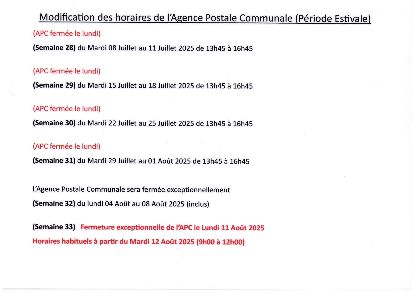 Modifications horaires poste page 0001